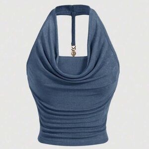 Elegant Blue Halter Top